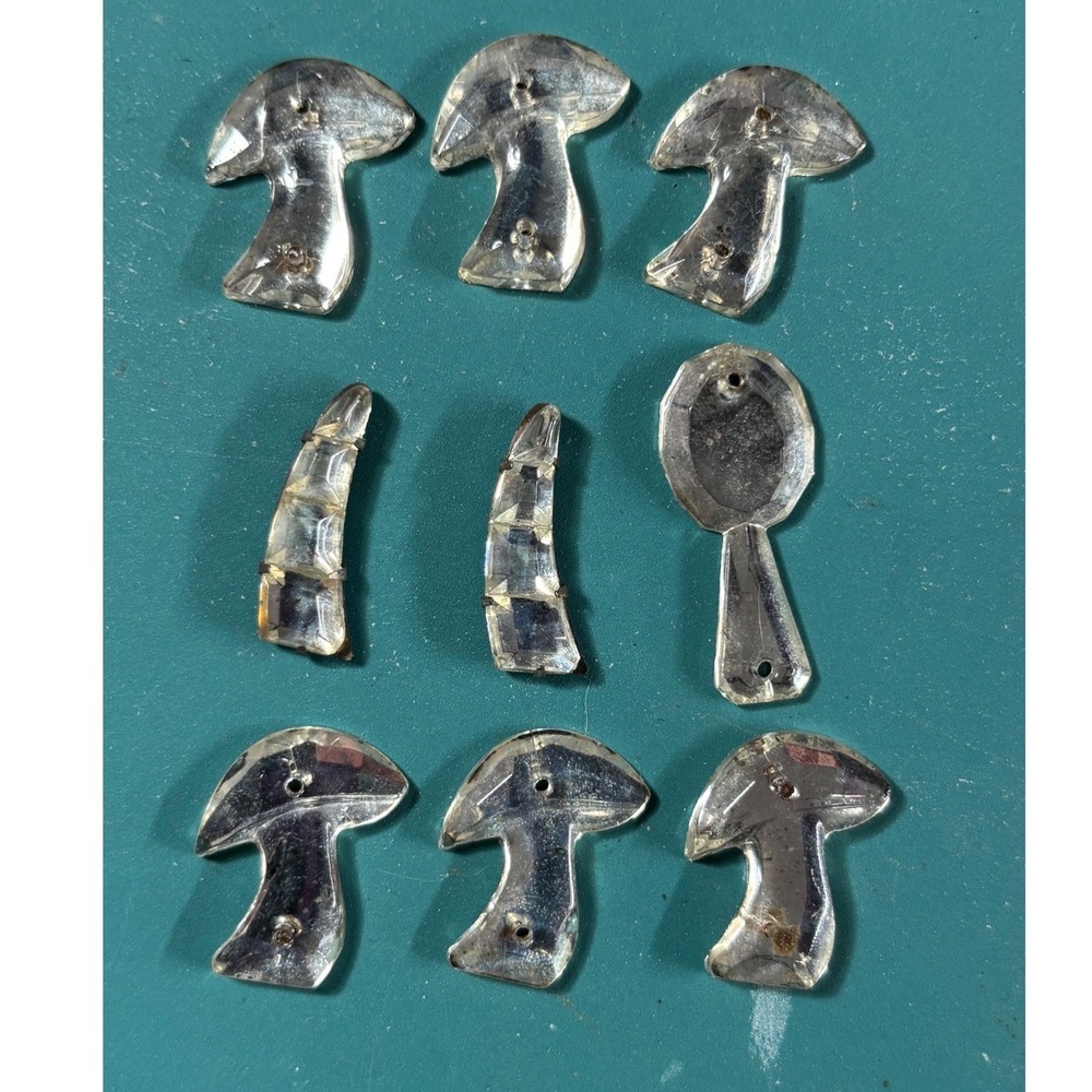 VTG Clear Faceted Glass Mushroom Mirror Moon Jewelry Components Button 9pc Gold